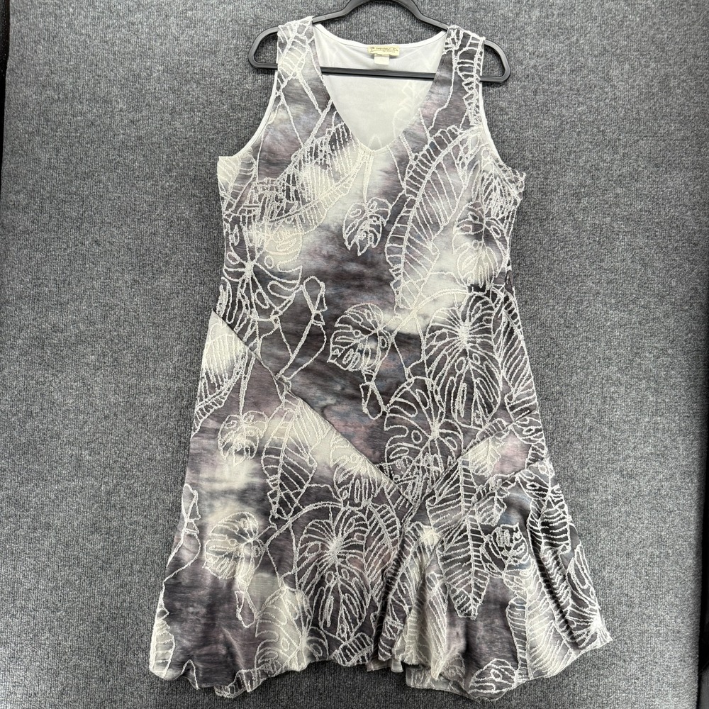 Impulse California Dress Womens 2XL Gray Embroidered Fit Flare Y2K Boho Artsy
